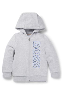Sudadera para ni&ntilde;os en algod&oacute;n con capucha, cremallera y logo vertical , Gris claro