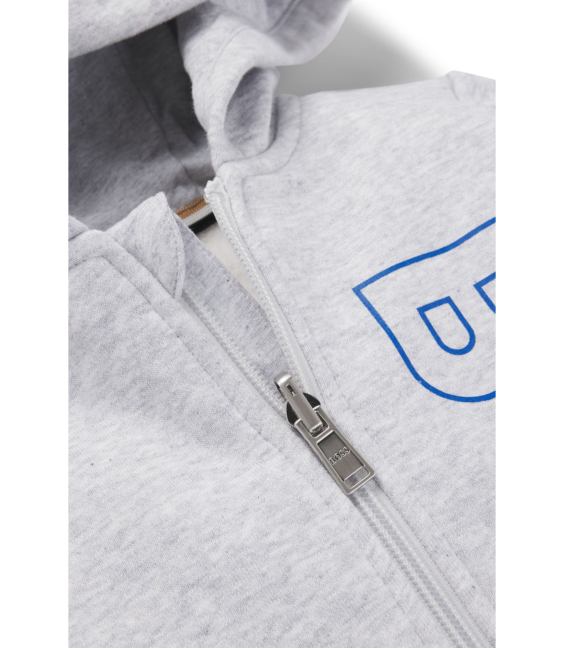 BOSS - Kids' zip-up hoodie with vertical logo - Light Grey