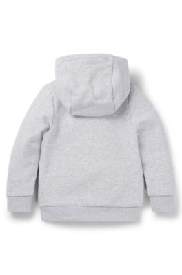 Sudadera para ni&ntilde;os en algod&oacute;n con capucha, cremallera y logo vertical , Gris claro