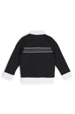 Chaqueta para ni&ntilde;os en algod&oacute;n con cremallera y ribetes de espiga, Negro