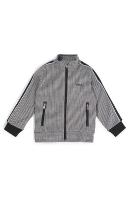 Chaqueta para ni&ntilde;os con cremallera, dibujo de pata de gallo y logo, Negro