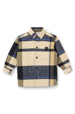 Kids' checked-cotton shirt with branded pocket, Patterned