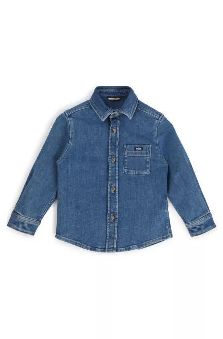 Kids' long-sleeved shirt in stretch-cotton denim