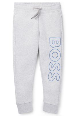 Kids' tracksuit bottoms with vertical logo print, Light Grey