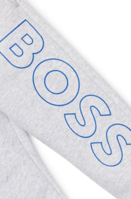 Kids' tracksuit bottoms with vertical logo print, Light Grey