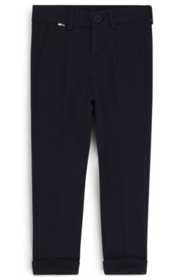 Pantalones de traje para ni&ntilde;os en tejido el&aacute;stico con detalles de la marca, Azul oscuro