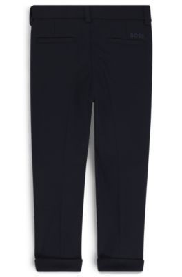 Pantalones de traje para ni&ntilde;os en tejido el&aacute;stico con detalles de la marca, Azul oscuro
