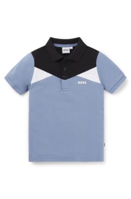 Kids' color-block polo shirt in stretch-cotton piqu&eacute;, Blue