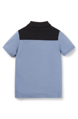 Kids' color-block polo shirt in stretch-cotton piqu&eacute;, Blue