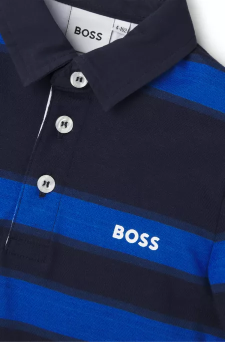 Kids' long-sleeved polo shirt with stripes and logo