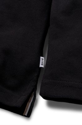 Kids' long-sleeved polo shirt with striped placket, Black