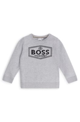 Kids' sweater in cotton with new-season logo, Light Grey