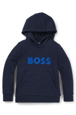 Sudadera con capucha para ni&ntilde;os en forro polar de algod&oacute;n con detalle de logo, Azul oscuro