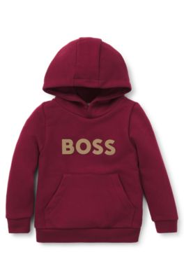 Sudadera con capucha para ni&ntilde;os en forro polar de algod&oacute;n con detalle de logo, Rojo oscuro