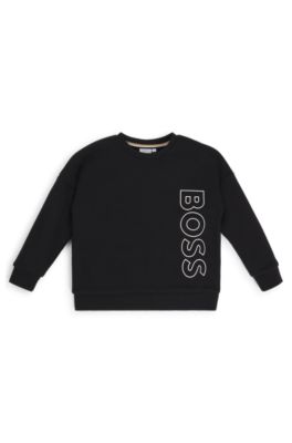 Sudadera para ni&ntilde;os en forro polar de algod&oacute;n con logo vertical, Negro