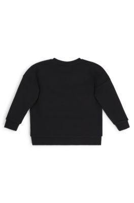 Sudadera para ni&ntilde;os en forro polar de algod&oacute;n con logo vertical, Negro