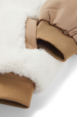 Kids' reversible hooded jacket in twill and sherpa fleece, Brown