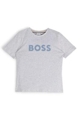 Camiseta regular fit de algod&oacute;n con logo estampado para ni&ntilde;os, Gris claro
