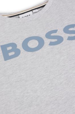 Kids' regular-fit T-shirt in cotton with logo print, Light Grey