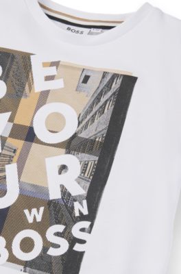 Kids' regular-fit T-shirt cotton with slogan artwork