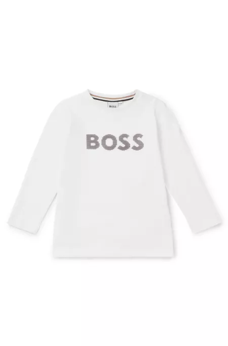Kids' long-sleeved cotton T-shirt with silicone-dot logo
