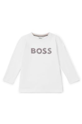 Camiseta de manga larga para ni&ntilde;os en algod&oacute;n con logo de puntos de silicona, Blanco