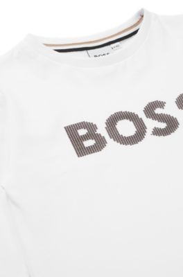 Camiseta de manga larga para ni&ntilde;os en algod&oacute;n con logo de puntos de silicona, Blanco