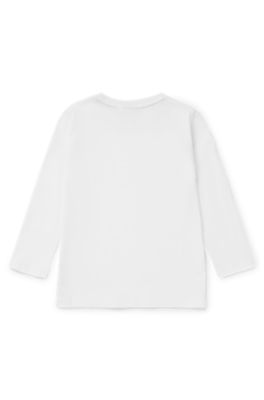 Camiseta de manga larga para ni&ntilde;os en algod&oacute;n con logo de puntos de silicona, Blanco