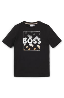 Camiseta para ni&ntilde;os en algod&oacute;n con estampado de monogramas y logo, Negro
