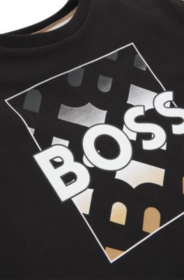 Camiseta para ni&ntilde;os en algod&oacute;n con estampado de monogramas y logo, Negro