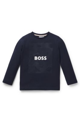 Kids' long-sleeved T-shirt in cotton with signature artwork, Dark Blue