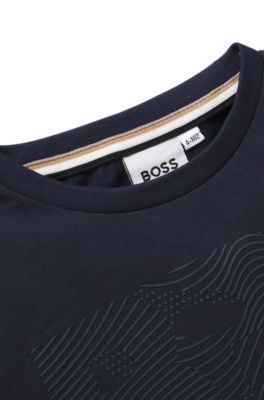 Kids' long-sleeved T-shirt in cotton with signature artwork, Dark Blue