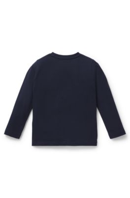 Kids' long-sleeved T-shirt in cotton with signature artwork, Dark Blue