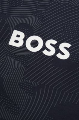 Kids' long-sleeved T-shirt in cotton with signature artwork, Dark Blue