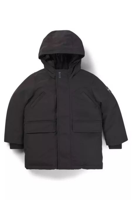 Kids' hooded parka jacket with logo badge