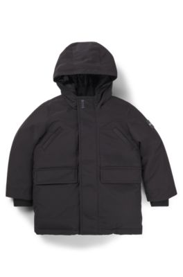 Parka con capucha e insignia de logo para ni&ntilde;os, Negro