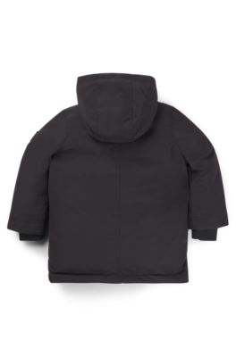 Kids' hooded parka jacket with logo badge, Black