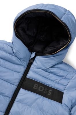 Kids' reversible hooded jacket with water-repellent finish, Blue