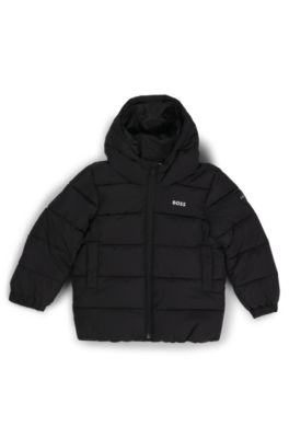 Chaqueta acolchada para ni&ntilde;os con capucha y detalles de logos, Negro