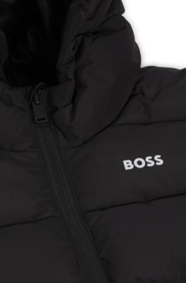 Chaqueta acolchada para ni&ntilde;os con capucha y detalles de logos, Negro