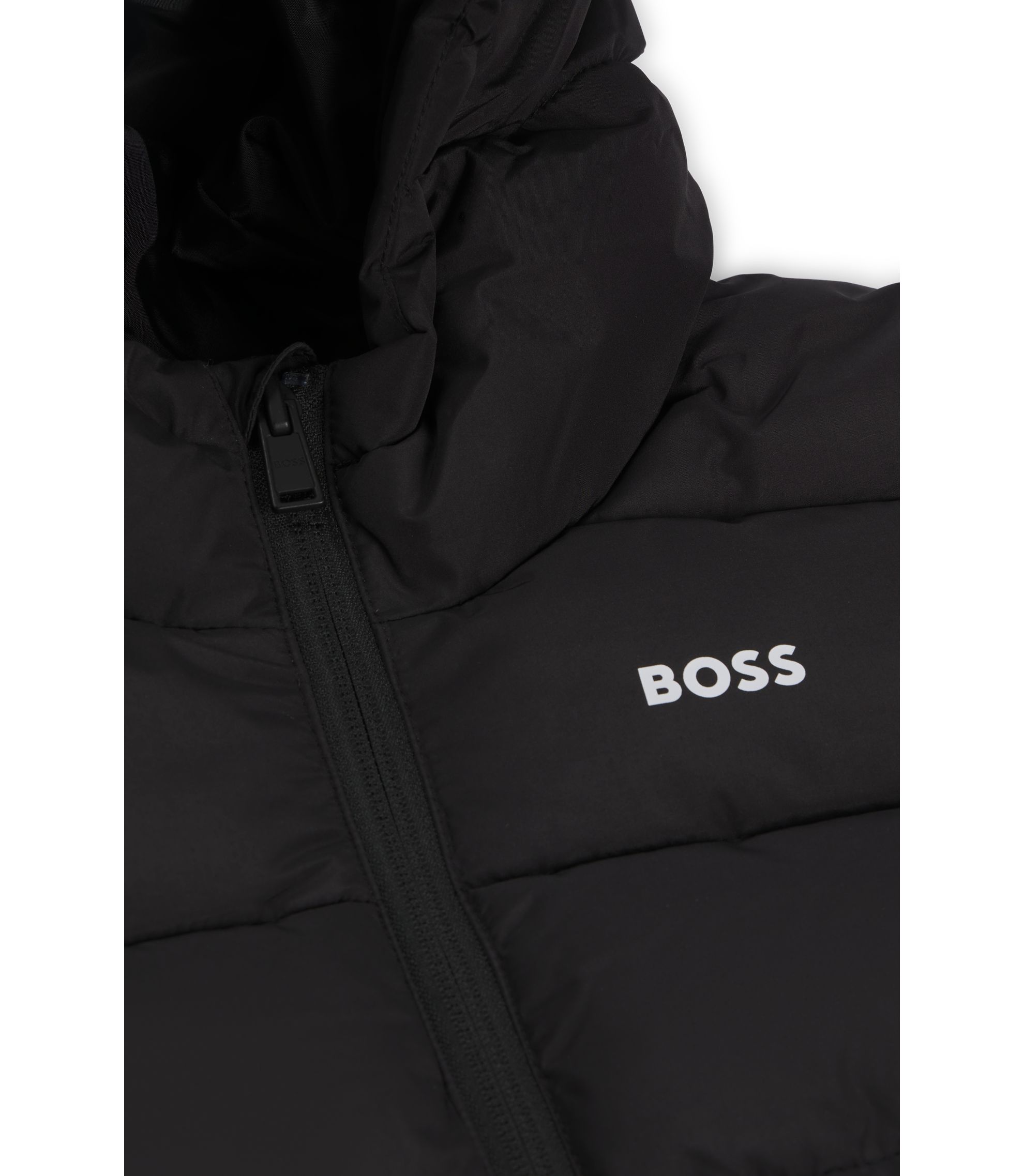 BOSS - Kids' hooded padded jacket with logo details - Black