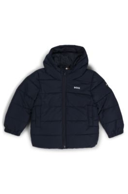 Chaqueta acolchada para ni&ntilde;os con capucha y detalles de logos, Azul oscuro