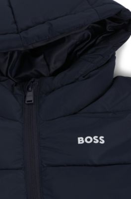 Chaqueta acolchada para ni&ntilde;os con capucha y detalles de logos, Azul oscuro