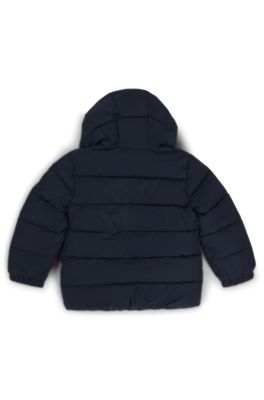 Chaqueta acolchada para ni&ntilde;os con capucha y detalles de logos, Azul oscuro