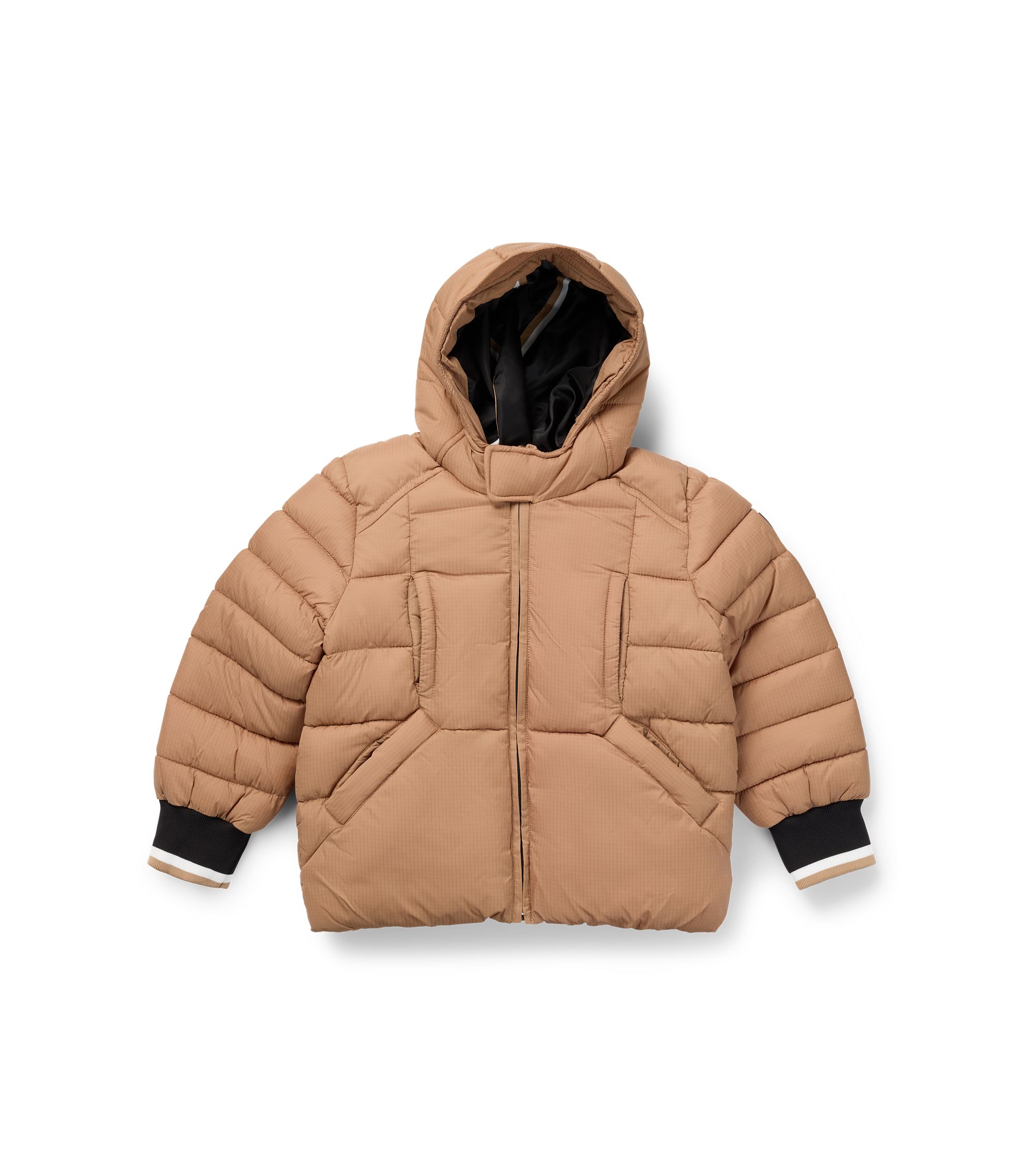 BOSS - Kids' padded jacket with rubber-effect logo badge - Brown