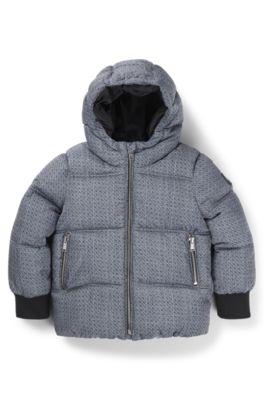 Chaqueta acolchada para ni&ntilde;os con estampado integral de cuadros y monogramas, Gris oscuro