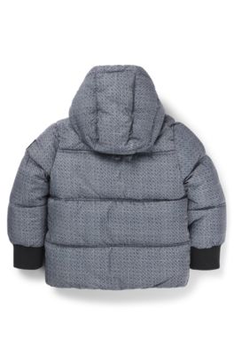 Chaqueta acolchada para ni&ntilde;os con estampado integral de cuadros y monogramas, Gris oscuro