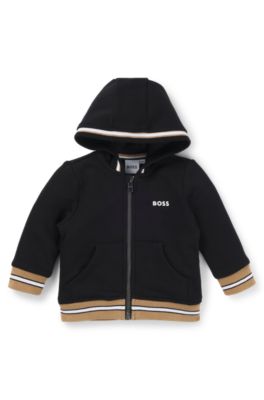 Sudadera de algod&oacute;n para ni&ntilde;os con capucha, cremallera y logo estampado, Negro