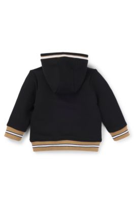 Sudadera de algod&oacute;n para ni&ntilde;os con capucha, cremallera y logo estampado, Negro