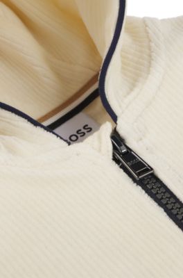 Kids' hoodie in velvet-effect cotton, Light Beige